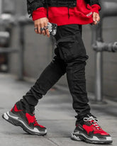 Men's Black Stretch Cargo Jeans – Zipper Pockets, Slim Fit Streetwear  Adomoo